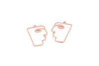 Gül Altın Yüzlü Charm, 1 Halkalı 4 Gül Altın Kaplama Pirinç Yüz Şeklinde Charm, Küpeler, Kolye Uçları (40x22x1mm) D0558