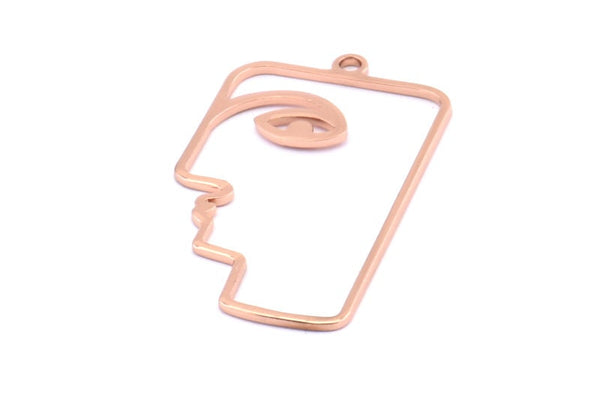 Gül Altın Yüzlü Charm, 1 Halkalı 4 Gül Altın Kaplama Pirinç Yüz Şeklinde Charm, Küpeler, Kolye Uçları (40x22x1mm) D0558