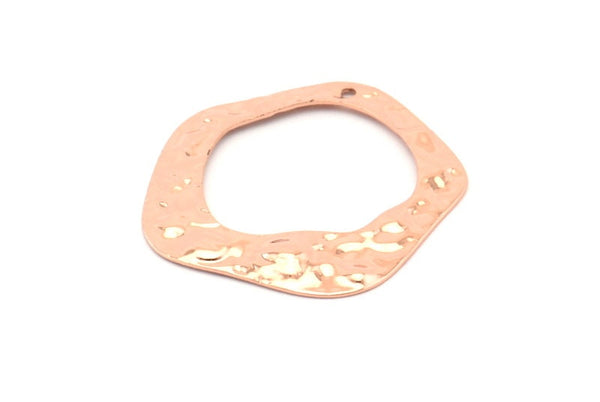 Rose Gold Circle Charm, 2 Rose Gold Plated Brass Hammered Circle Charms With 1 Hole, Earrings, Findings (31x30x0.60mm) D0676 Q0183