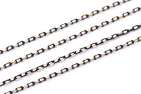 Black Soldered Chain, Raw Brass Faceted Soldered Cable Chain (1.2x2mm) Z182