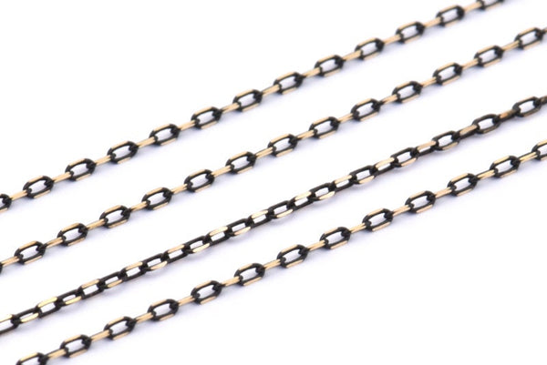 Black Soldered Chain, Raw Brass Faceted Soldered Cable Chain (1.2x2mm) Z182
