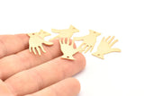 Gold Hand Charms, 4 Gold Plated Brass Textured Hand Charms With 1 Hole (25x17x0.80mm) D0655