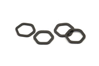 Black Hexagon Ring, 12 Oxidized Black Brass Hexagon Charms, Rings (14x2x1.2mm) D0082 S941