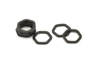 Black Hexagon Ring, 12 Oxidized Black Brass Hexagon Charms, Rings (14x2x1.2mm) D0082 S941
