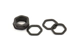 Black Hexagon Ring, 12 Oxidized Black Brass Hexagon Charms, Rings (14x2x1.2mm) D0082 S941