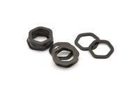 Black Hexagon Ring, 12 Oxidized Black Brass Hexagon Charms, Rings (14x2x1.2mm) D0082 S941