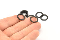 Black Hexagon Ring, 12 Oxidized Black Brass Hexagon Charms, Rings (14x2x1.2mm) D0082 S941