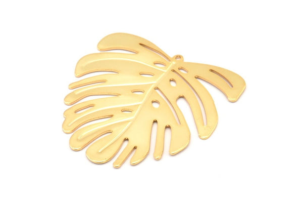 Gold Monstera Charm, Gold Plated Brass Monstera Leaf Charms With 1 Loop, Pendants, Earrings, Findings (45x43x0.60mm) D0654 Q0742