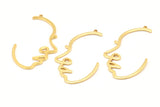 Gold Face Charm, 4 Gold Plated Brass Face Charms With 1 Loop, Pendants, Earrings, Findings (43x23x1mm) D0625 Q0737
