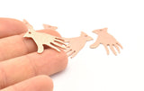 Rose Gold Hand Charms, 4 Rose Gold Plated Brass Textured Hand Charms With 1 Hole (25x17x0.80mm) D0655