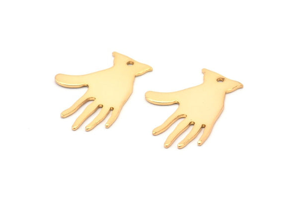 Gold Hand Charm, 4 Gold Plated Brass Hand Charms With 1 Hole, Earrings, Pendants, findings (25x17x0.80mm) D0612
