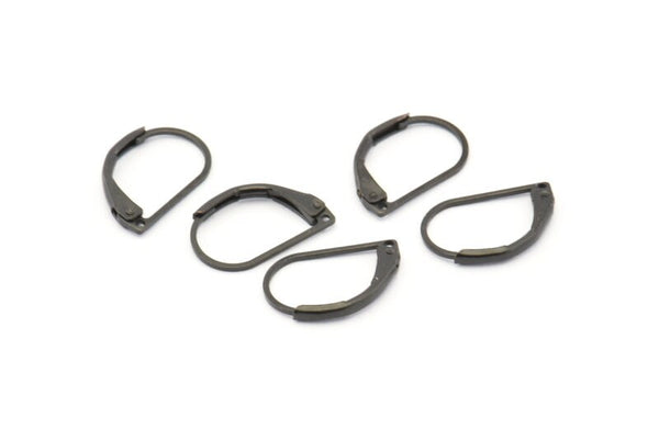 Plain Leverback Earring, 24 Oxidized Black Brass Plain Leverback Earring Findings (15x10mm) BS-1363 H0870