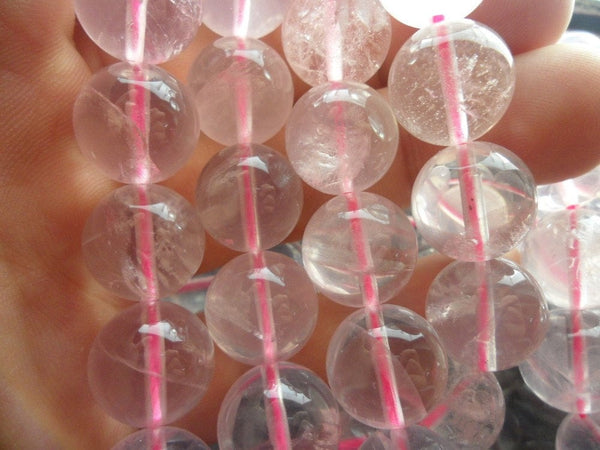 Pembe Kuvars 14 mm Değerli Taş Yuvarlak Boncuklar 15,5 İnç Tam Zincir G79-80 T002
