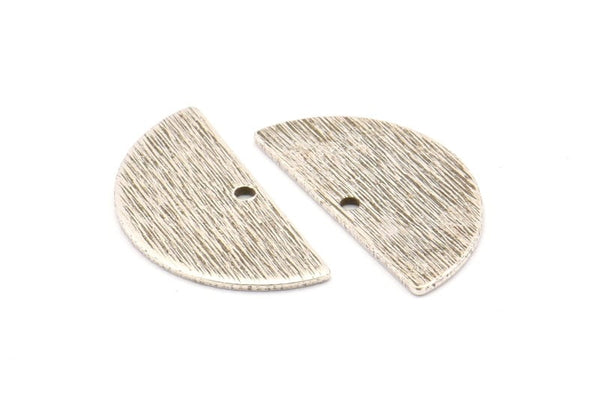 Gümüş Yarım Daire, 12 Antik Gümüş Kaplamalı Pirinç Dokulu Yarım Ay Tılsımı, 1 Delikli, Kolye Uçları (21x10,5x0,80 mm) D0596 H0782