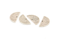 Gümüş Yarım Daire, 12 Antik Gümüş Kaplamalı Pirinç Dokulu Yarım Ay Tılsımı, 1 Delikli, Kolye Uçları (21x10,5x0,80 mm) D0596 H0782