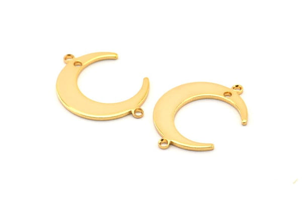 Altın Ay Tılsımı, 2 Döngü ve 1 Delikli 6 Altın Kaplama Pirinç Hilal Ay Tılsımı, Bağlantı Parçaları (22x17x1mm) D0765 Q0772