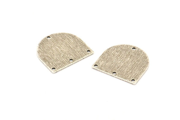 D Shaped Charm, 12 Antique Silver Plated Brass Textured D Shaped Connectors With 4 Holes, Earrings, Findings (16x17x0.60mm) D926