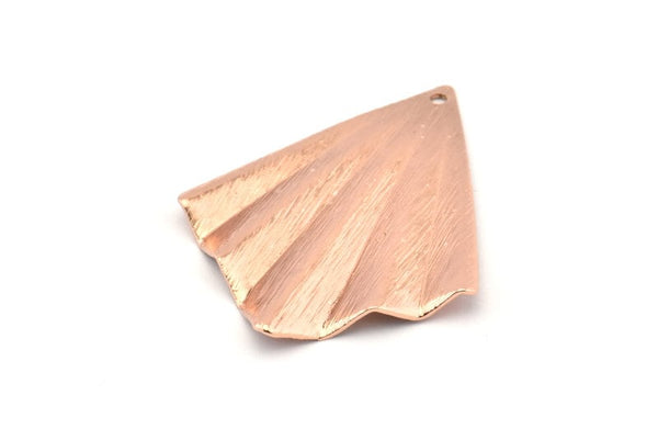 Rose Gold Fan Charm, 2 Rose Gold Plated Brass Textured Fan Shaped Charm Earrings With 1 Hole, Findings (35x27x0.50mm) D0821