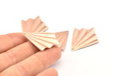 Rose Gold Fan Charm, 2 Rose Gold Plated Brass Textured Fan Shaped Charm Earrings With 1 Hole, Findings (35x27x0.50mm) D0821