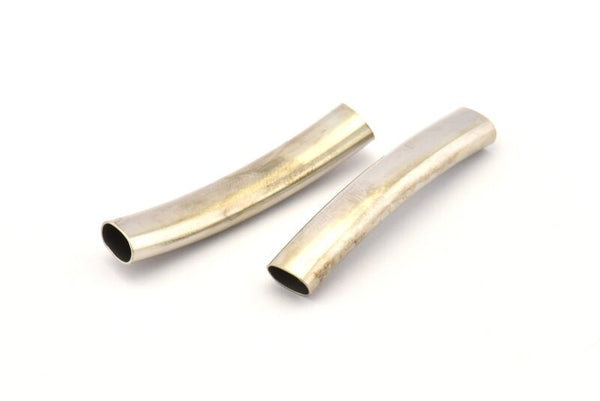 Silver Noodle Tube, 12 Silver Tone Curved Oval Tubes (40x7x4.5mm)  BRC267