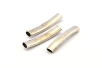Silver Noodle Tube, 12 Silver Tone Curved Oval Tubes (40x7x4.5mm)  BRC267