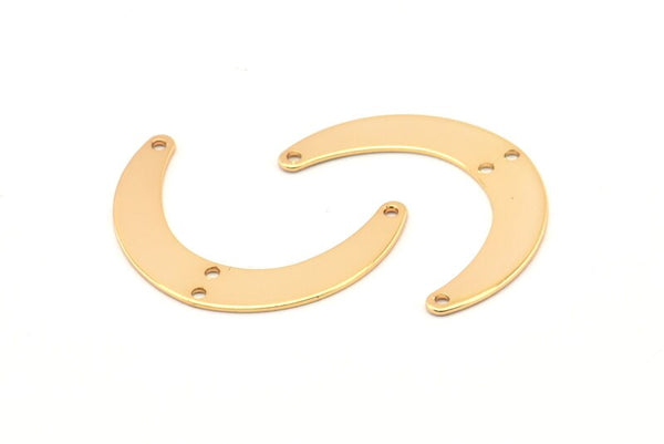 Altın Ay Tılsımı, 4 Delikli 6 Altın Kaplama Pirinç Hilal Ay Tılsımı, Bağlantı Parçaları (28x19x0,60 mm) D914 H0895