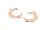 Rose Gold Moon Charm, 6 Rose Gold Plated Brass Textured Crescent Moon Charms With 2 Loops And 1 Hole, Connectors (22x17x1mm) D0789