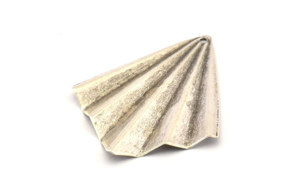 Silver Fan Charm, 4 Antique Silver Plated Brass Fan Shaped Charm Earrings With 1 Hole, Pendants, Findings (50x39x0.50mm) D0837