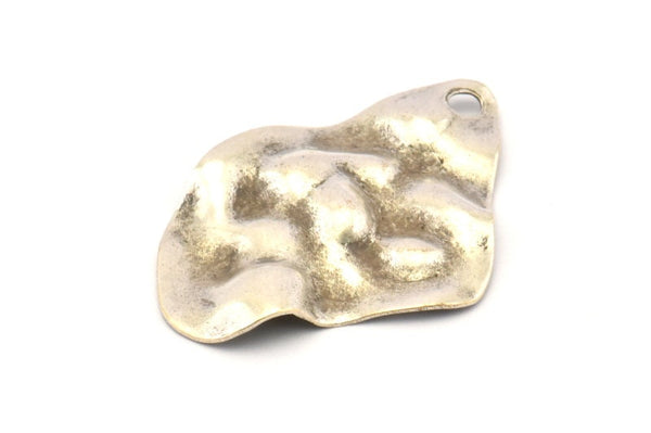 Silver Irregular Charm, 6 Antique Silver Plated Brass Irregular Shaped Charms With 1 Hole, Pendants, Findings (37x27x0.60mm) D0804 H873