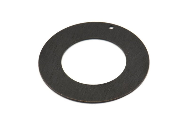 Black Circle Charm, 4 Oxidized Black Brass Textured Circle Charms With 1 Hole, Earrings, Findings (35x0.60mm) D0823 H0755