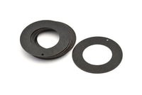 Black Circle Charm, 4 Oxidized Black Brass Textured Circle Charms With 1 Hole, Earrings, Findings (35x0.60mm) D0823 H0755