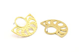 Moon Phases Earring, 2 Raw Brass Semi Circle Stud Earrings (38x30x1.2mm) N0951