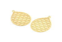 Gold Earring Charm, 4 Gold Plated Brass Textured Drop Earring Charms With 1 Loop Pendants, Findings (37x28mm) E444