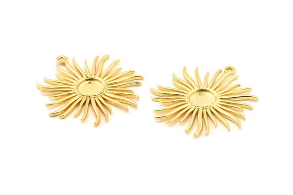 Gold Sun Charm, Gold Plated Brass Sunshine Charm Pendants With 1 Loop, Earrings (35x33mm) N0740 Q0808