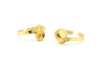 Gold Ring Settings, 2 Gold Plated Brass Adjustable Sunrise Rings - Pad Size 6mm N0738 Q0815