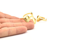 Gold Ring Settings, 2 Gold Plated Brass Adjustable Sunrise Rings - Pad Size 6mm N0737 Q0814