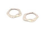 Silver Circle Charm, 8 Antique Silver Plated Brass Hammered Circle Charms With 1 Hole, Earrings, Findings (31x30x0.60mm) D0676