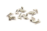 Silver Pelican Charm, 4 Antique Silver Plated Brass Pelican Charm Earrings With 1 Loop, Pendants, Findings (20mm) N0897