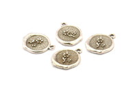 Silver Flower Charm, 2 Antique Silver Plated Brass Flower Charm Earrings With 1 Loop, Pendants, Findings (15x16mm) N0883