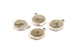 Silver Flower Charm, 2 Antique Silver Plated Brass Flower Charm Earrings With 1 Loop, Pendants, Findings (15x16mm) N0883