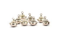 Silver Teapot Charm, 4 Antique Silver Plated Brass Teapot Charm Earrings With 1 Loop, Findings (11mm) N0867