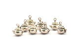 Silver Teapot Charm, 4 Antique Silver Plated Brass Teapot Charm Earrings With 1 Loop, Findings (11mm) N0867