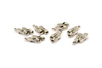 Silver Slipper Charm, 4 Antique Silver Plated Brass Slipper Charm Earrings With 1 Loop, Pendants, Findings (18x9mm) N0892