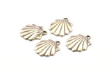 Silver Shell Charm, 6 Antique Silver Plated Brass Sea Shell Charm With 1 Loop, Pendants, Earrings, Findings (15x17mm) N0898