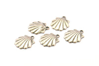 Silver Shell Charm, 6 Antique Silver Plated Brass Sea Shell Charm With 1 Loop, Pendants, Earrings, Findings (15x17mm) N0898