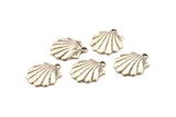 Silver Shell Charm, 6 Antique Silver Plated Brass Sea Shell Charm With 1 Loop, Pendants, Earrings, Findings (15x17mm) N0898