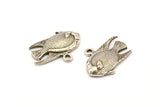 Silver Fish Charm, 4 Antique Silver Plated Brass Fish Charm Earrings With 1 Loop, Pendants, Findings (24x17mm) N0891