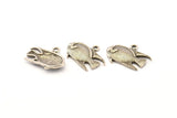 Silver Fish Charm, 4 Antique Silver Plated Brass Fish Charm Earrings With 1 Loop, Pendants, Findings (24x17mm) N0891
