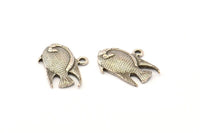 Silver Fish Charm, 4 Antique Silver Plated Brass Fish Charm Earrings With 1 Loop, Pendants, Findings (24x17mm) N0891