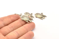 Silver Fish Charm, 4 Antique Silver Plated Brass Fish Charm Earrings With 1 Loop, Pendants, Findings (24x17mm) N0891